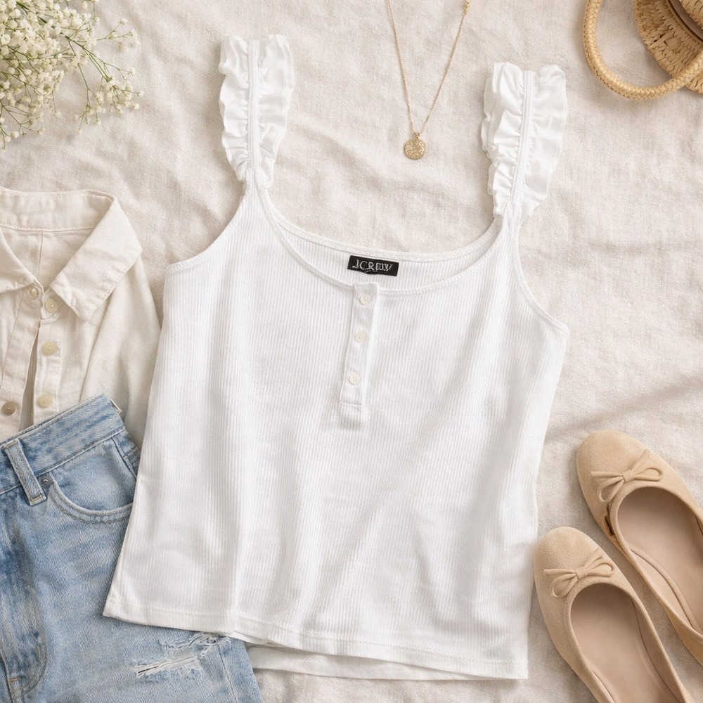 J‎ Crew White Ribbed Henley Camisole Layering Tank Cotton Plus Sz 2X NWT